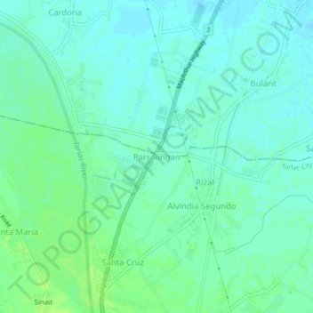 Mapa topográfico Parsolingan, altitude, relevo