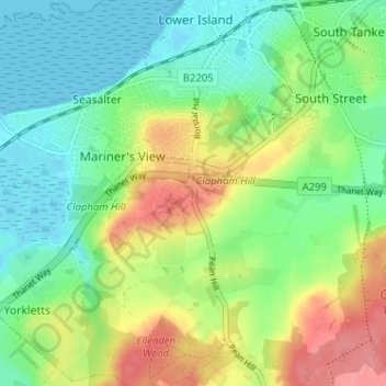 Mapa topográfico Clapham Hill, altitude, relevo