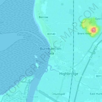 Mapa topográfico Burnham-on-Sea, altitude, relevo