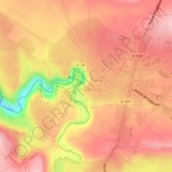Mapa topográfico Trou de Bozouls, altitude, relevo