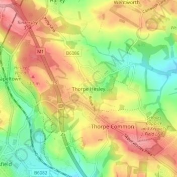 Mapa topográfico Thorpe Hesley, altitude, relevo
