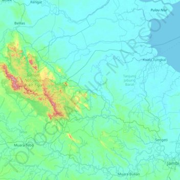 Mapa topográfico Batang Asam, altitude, relevo