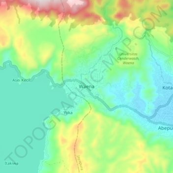 Mapa topográfico Waena, altitude, relevo