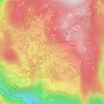 Mapa topográfico Gionghi, altitude, relevo