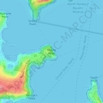 Mapa topográfico Middle Head, altitude, relevo