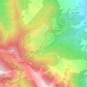 Mapa topográfico Alpe Grande, altitude, relevo