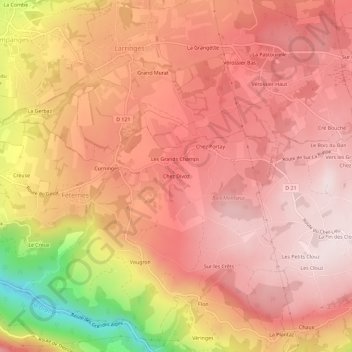Mapa topográfico Chez Divoz, altitude, relevo