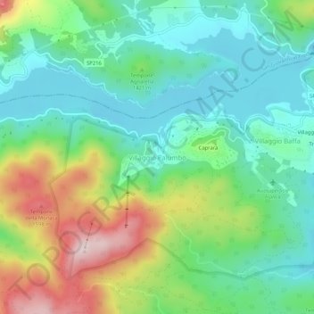Mapa topográfico Villaggio Palumbo, altitude, relevo
