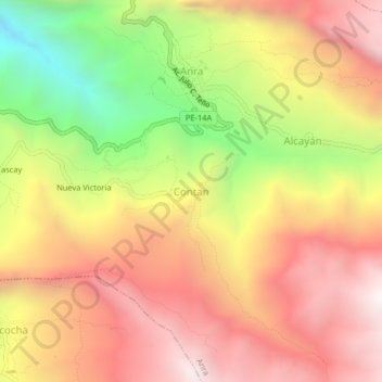 Mapa topográfico Contan, altitude, relevo