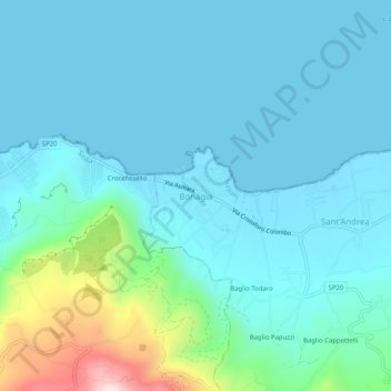 Mapa topográfico Bonagia, altitude, relevo