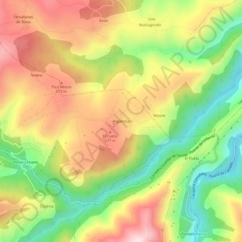 Mapa topográfico Arganzúa, altitude, relevo