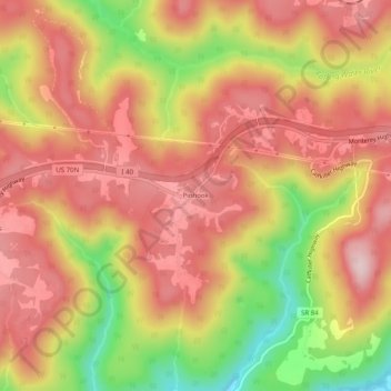 Mapa topográfico Pinhook, altitude, relevo