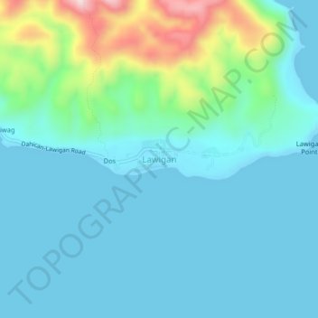Mapa topográfico Lawigan, altitude, relevo