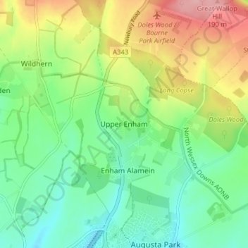 Mapa topográfico Upper Enham, altitude, relevo
