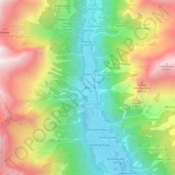 Mapa topográfico Bino, altitude, relevo