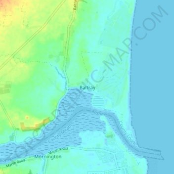 Mapa topográfico Termonfeckin, altitude, relevo