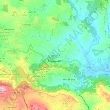 Mapa topográfico Chamboeira, altitude, relevo