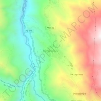 Mapa topográfico Pomallucay, altitude, relevo