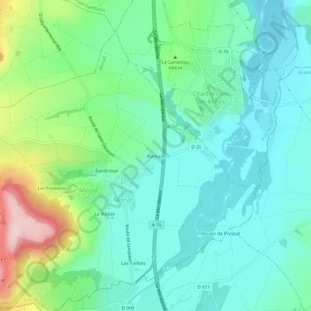 Mapa topográfico Aurouze, altitude, relevo