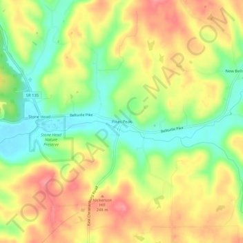 Mapa topográfico Pikes Peak, altitude, relevo