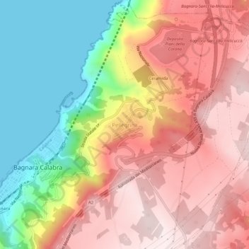Mapa topográfico Pellegrina, altitude, relevo
