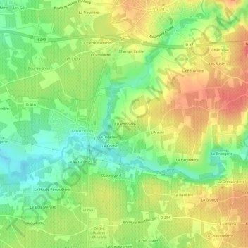 Mapa topográfico La Baronnière, altitude, relevo