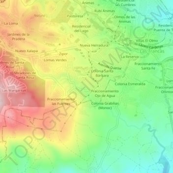 Mapa topográfico Reserva Territorial, altitude, relevo
