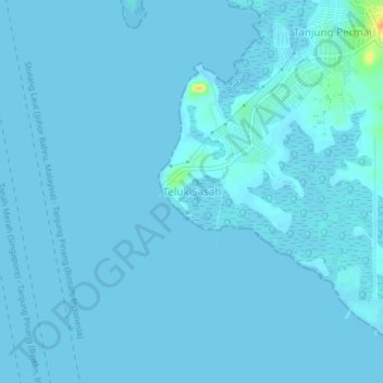 Mapa topográfico Teluk Sasah, altitude, relevo