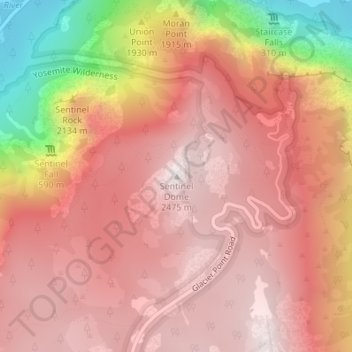Mapa topográfico Sentinel Dome, altitude, relevo