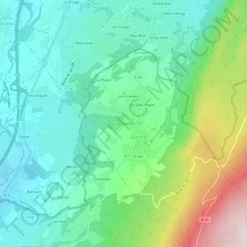 Mapa topográfico Le Chêne, altitude, relevo