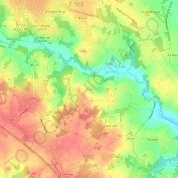 Mapa topográfico Ortais, altitude, relevo