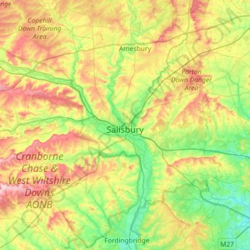 Mapa topográfico Salisbury, altitude, relevo