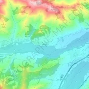 Mapa topográfico Viazzano, altitude, relevo