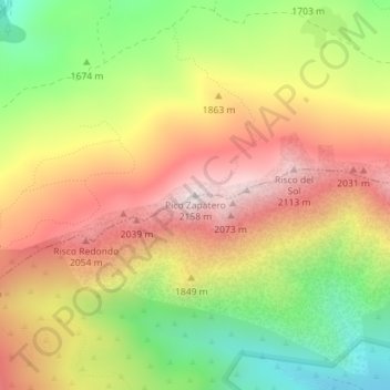Mapa topográfico Pico Zapatero, altitude, relevo