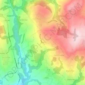 Mapa topográfico Thusel, altitude, relevo