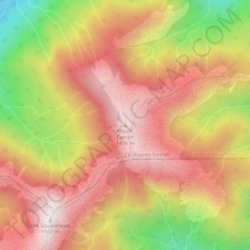 Mapa topográfico Mount Curran, altitude, relevo