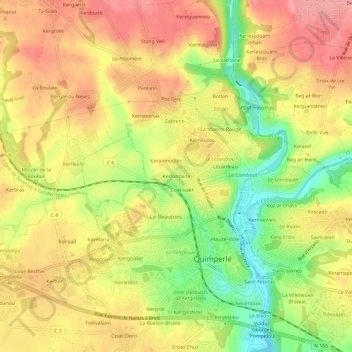 Mapa topográfico Kerfontaine, altitude, relevo