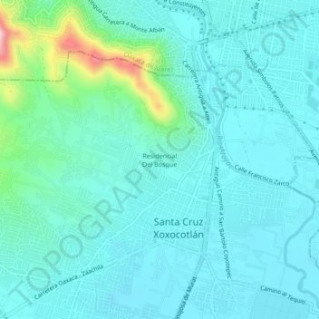Mapa topográfico Residencial Del Bosque, altitude, relevo