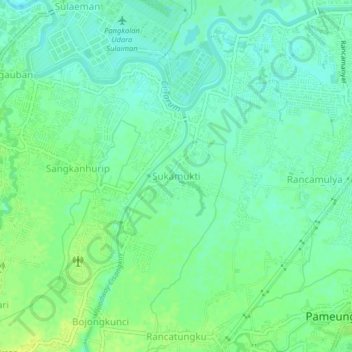 Mapa topográfico Sukamukti, altitude, relevo