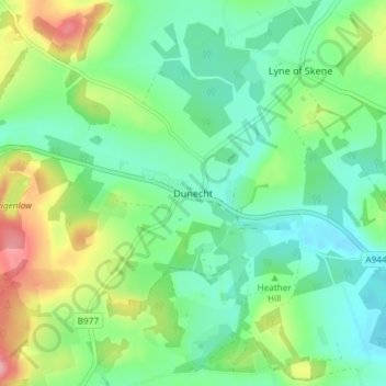 Mapa topográfico Dunecht, altitude, relevo
