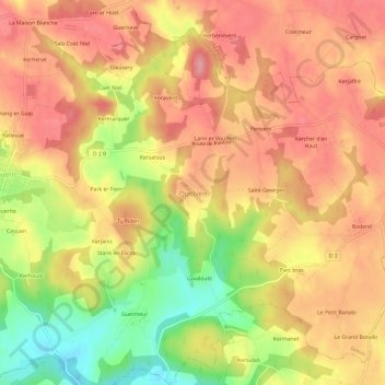 Mapa topográfico Quelven, altitude, relevo