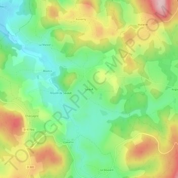 Mapa topográfico Savault, altitude, relevo