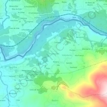 Mapa topográfico Messegães, altitude, relevo