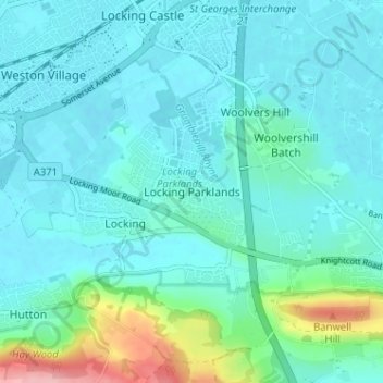 Mapa topográfico Locking Parklands, altitude, relevo