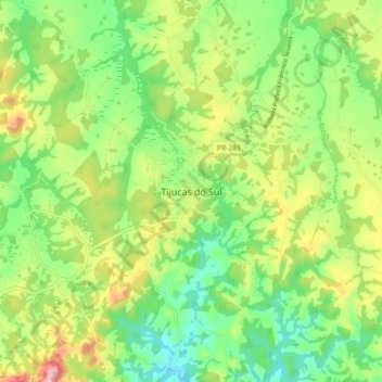 Mapa topográfico Tijucas do Sul, altitude, relevo