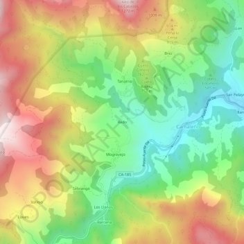 Mapa topográfico Redo, altitude, relevo