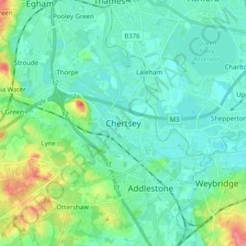 Mapa topográfico Chertsey, altitude, relevo