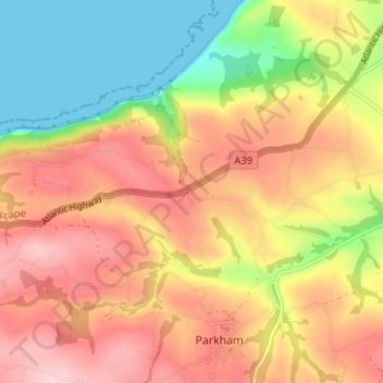 Mapa topográfico Horns Cross, altitude, relevo