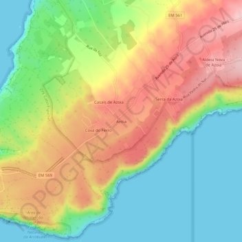 Mapa topográfico Azóia, altitude, relevo