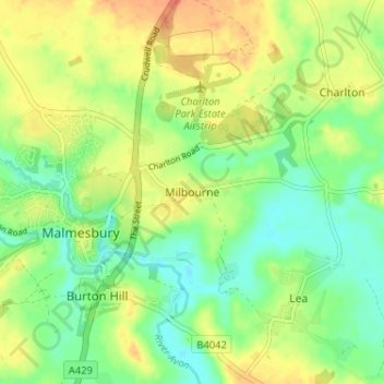 Mapa topográfico Milbourne, altitude, relevo